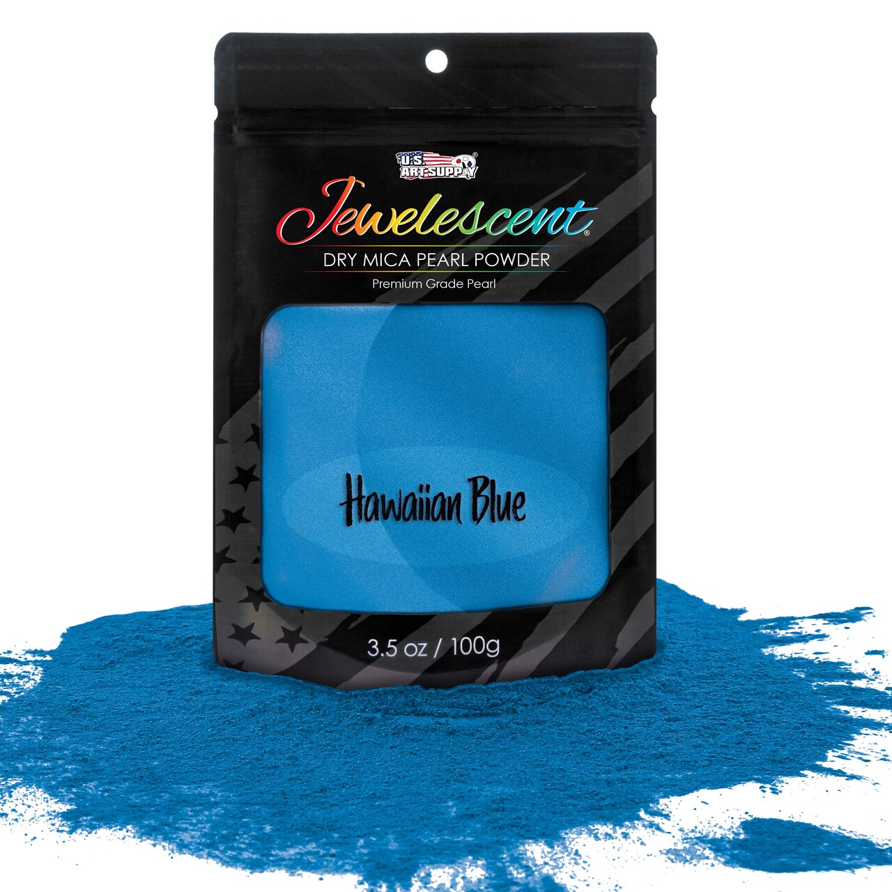 Jewelescent Mica Pearl Pigment Powder, Hawaiian Blue 3.5 oz (100g) Pouch - Cosmetic Grade, Epoxy Resin Color Pigment, Mica Powder for Resin, Soap, Slime, Candle Dye, Art, Crafts